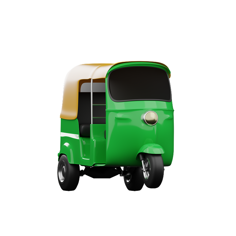 Green tuk-tuk representing the conservative scenario